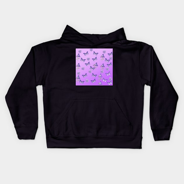 Purple Butterfly and Flower Pattern Kids Hoodie by MidnightSky07